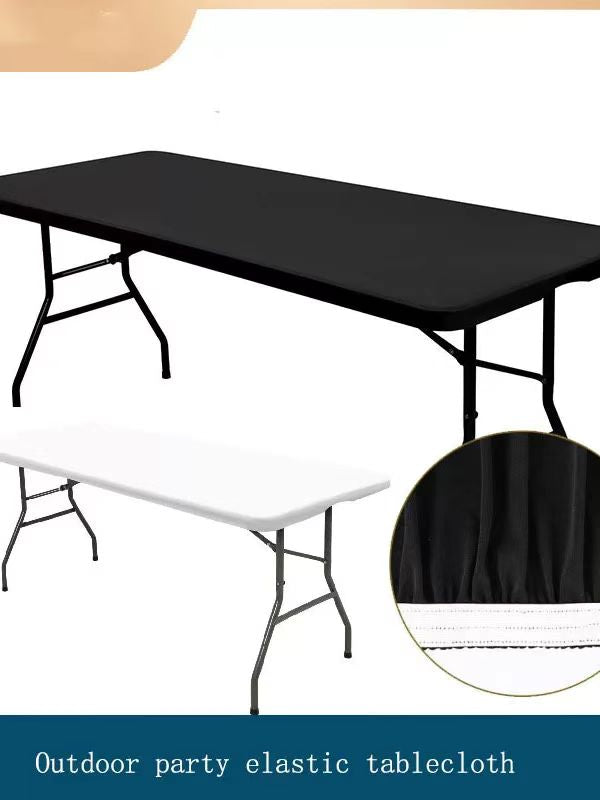 Homyo Stretchy Spandex 6FT Black Tablecloth for 6 Foot Folding Tables Rectangular Fit Washable Protective Cover for Parties Weddings Cocktails Banquets Festivals Indoor Outdoor