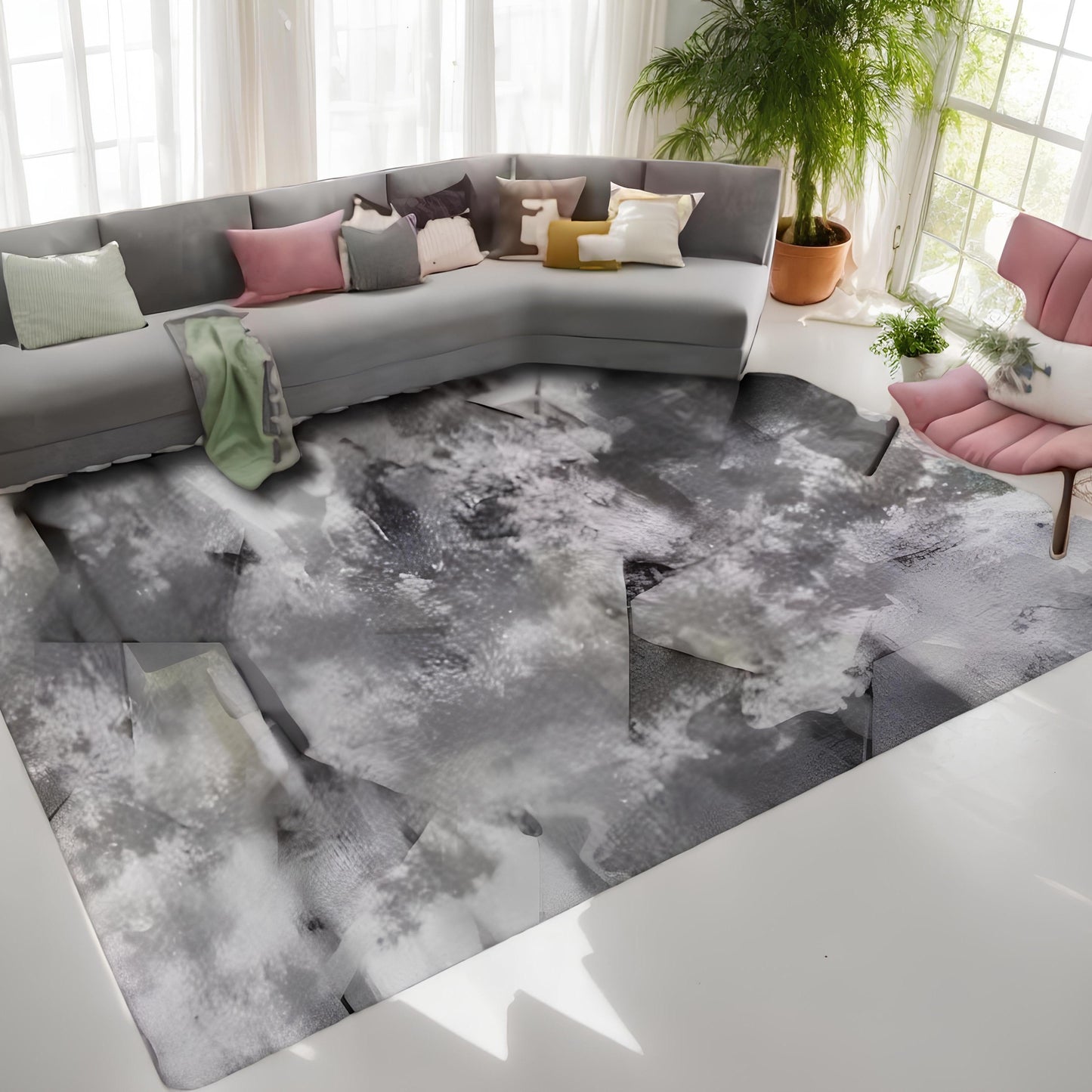 Homyo Modern Faux Silk Low Pile Area Rug Soft Smooth Microfiber Mat for Living Room Bedroom Non-Slip Rubber Backing, Non-Shedding, Stain-Resistant, Dust-Release, Easy to Clean, Machine Washable, Waterproof, Kid & Pet Friendly