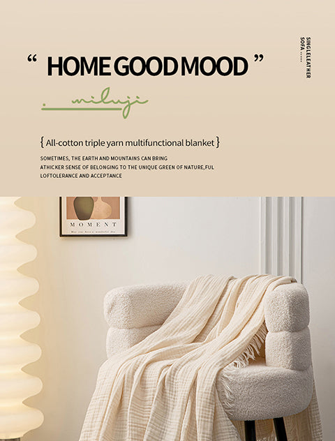 Homyo Cooling Blanket 100% Cotton 3 Layer for Couch and Bed, Hypoallergenic Fabric, 24"X47" Soft Lightweight and Breathable for All Seasons, White and  Decorative, Gift for women and girls Versatile