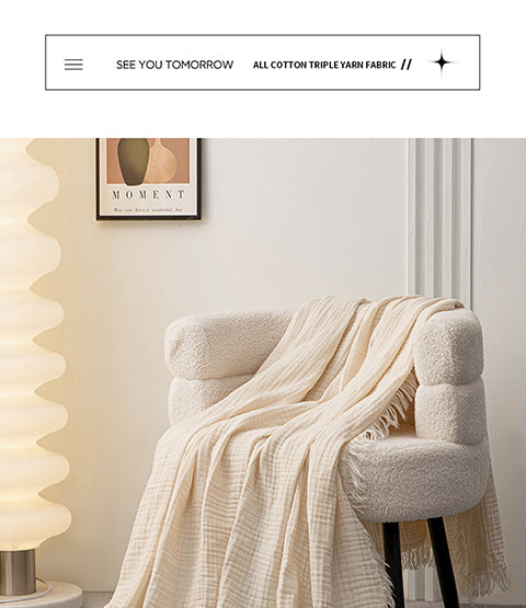Homyo Cooling Blanket 100% Cotton 3 Layer for Couch and Bed, Hypoallergenic Fabric, 24"X47" Soft Lightweight and Breathable for All Seasons, White and  Decorative, Gift for women and girls Versatile