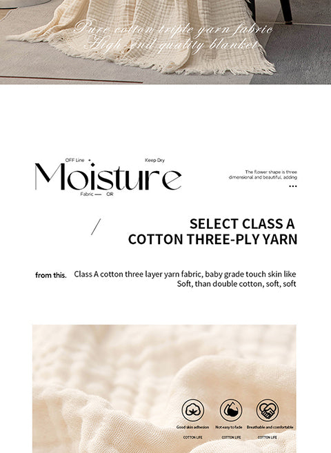 Homyo Cooling Blanket 100% Cotton 3 Layer for Couch and Bed, Hypoallergenic Fabric, 24"X47" Soft Lightweight and Breathable for All Seasons, White and  Decorative, Gift for women and girls Versatile