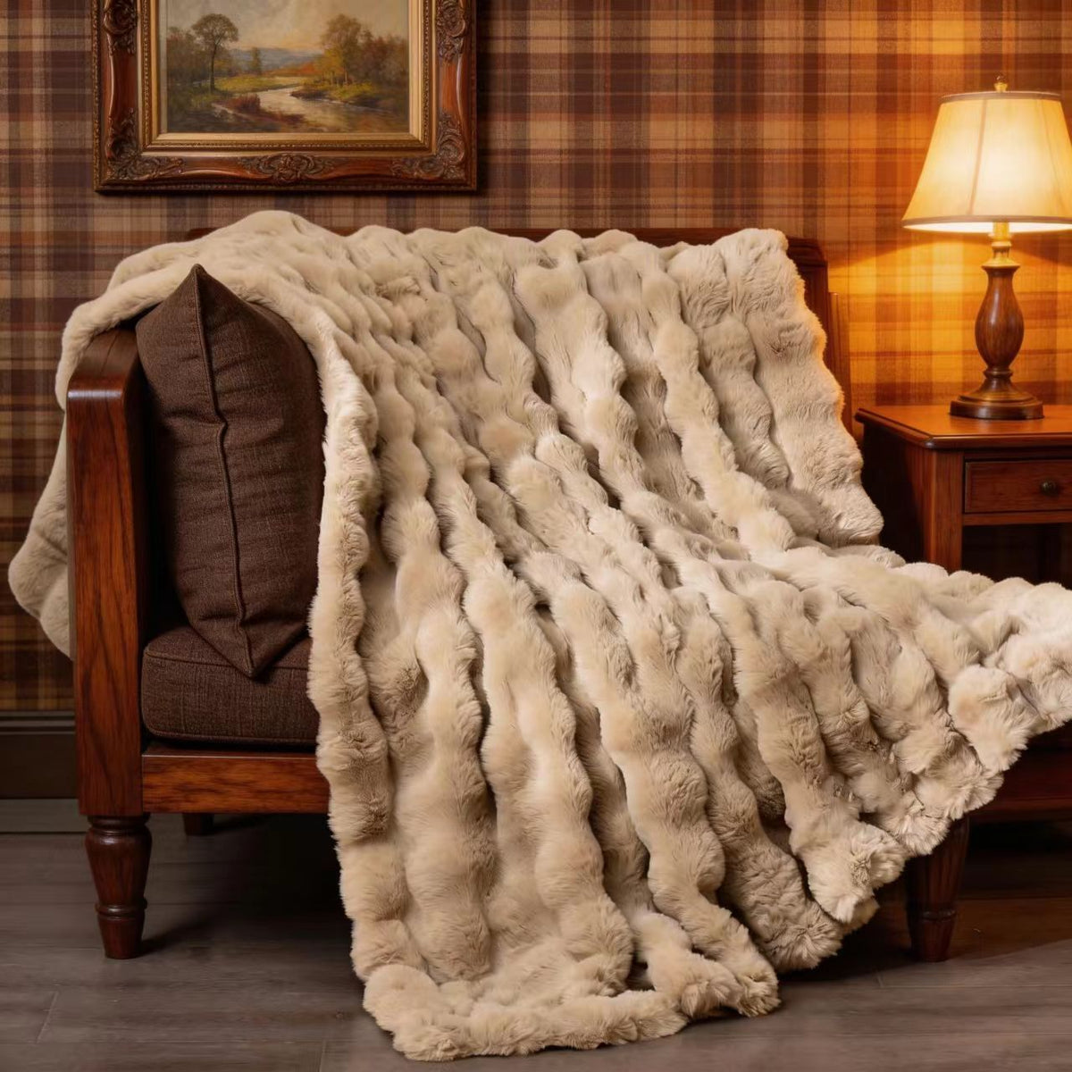 The Sanctuary Throw by HOMYO | 540GSM Faux Rabbit Fur Blanket - Soft Thick Cozy Throw