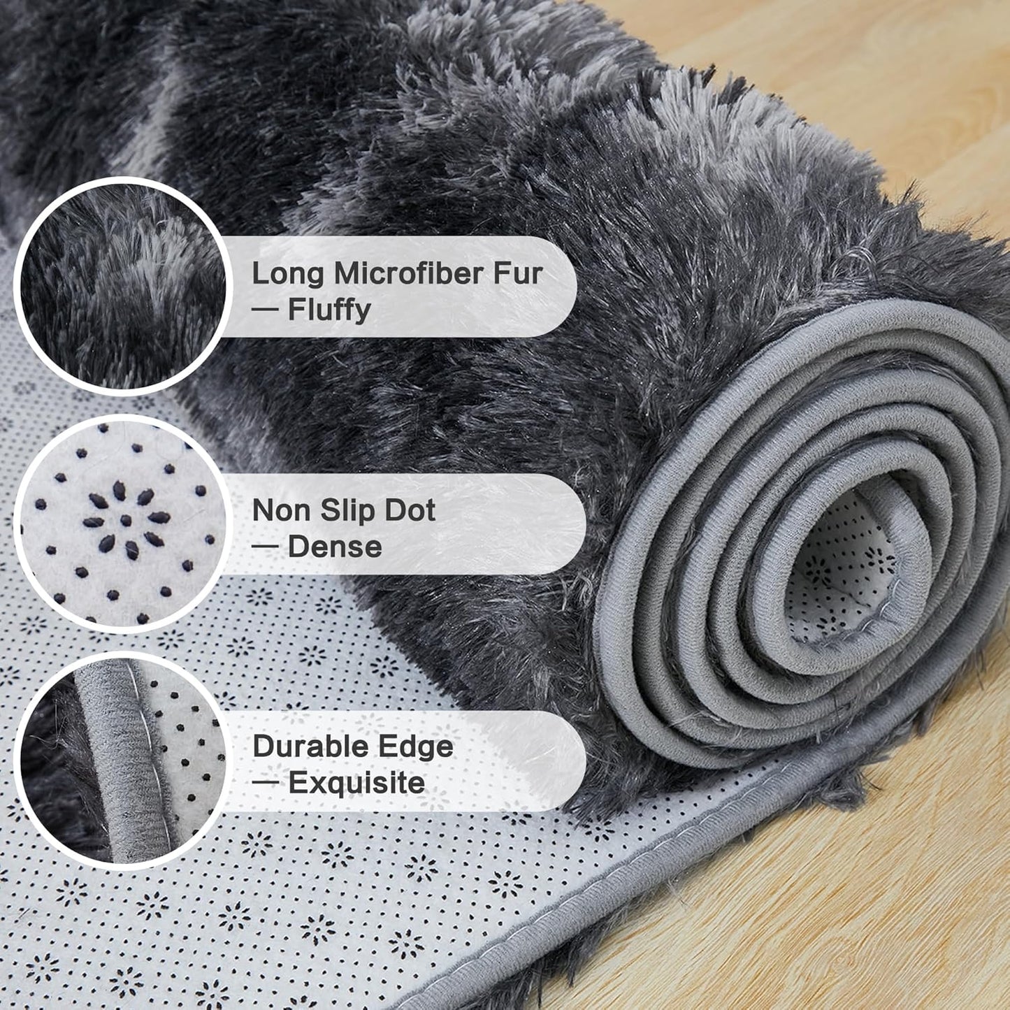 Homyo Modern Tie-Dyed Shaggy Area Rug Ultra-Soft Microfiber Throw Mat for Living Room & Bedroom Non-Slip Rubber Backing Stain-Resistant Machine Washable Eco-Friendly Kid & Pet Friendly