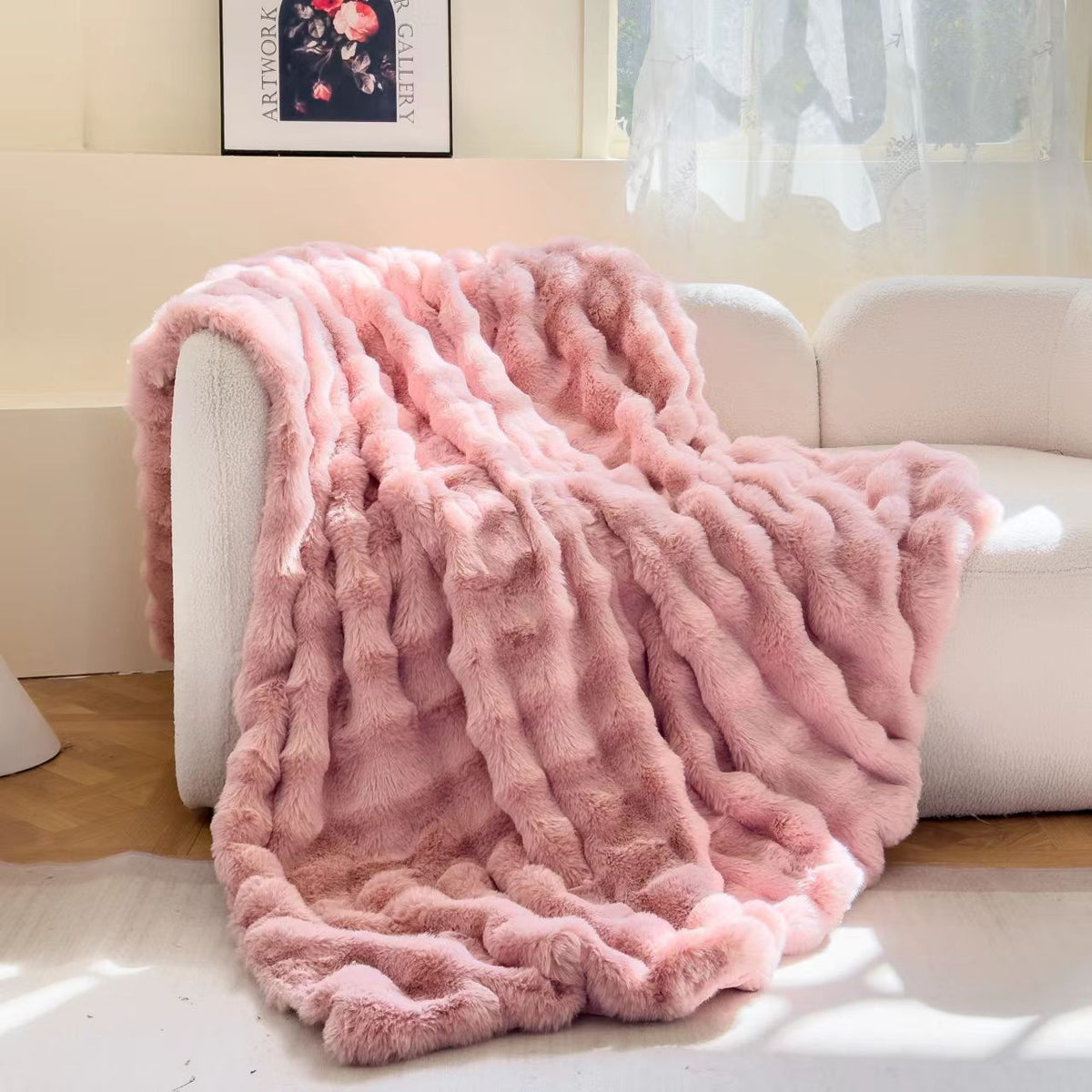 The Sanctuary Throw by HOMYO | 540GSM Faux Rabbit Fur Blanket - Soft Thick Cozy Throw