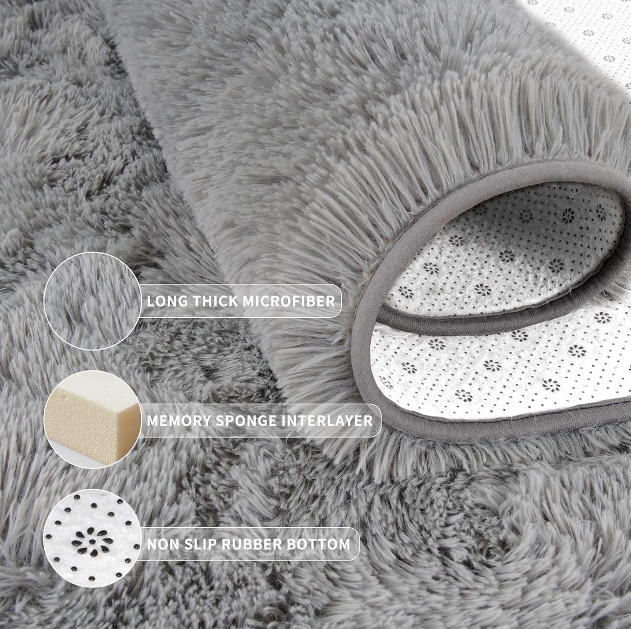 Homyo Modern Tie-Dyed Shaggy Area Rug Ultra-Soft Microfiber Throw Mat for Living Room & Bedroom Non-Slip Rubber Backing Stain-Resistant Machine Washable Eco-Friendly Kid & Pet Friendly