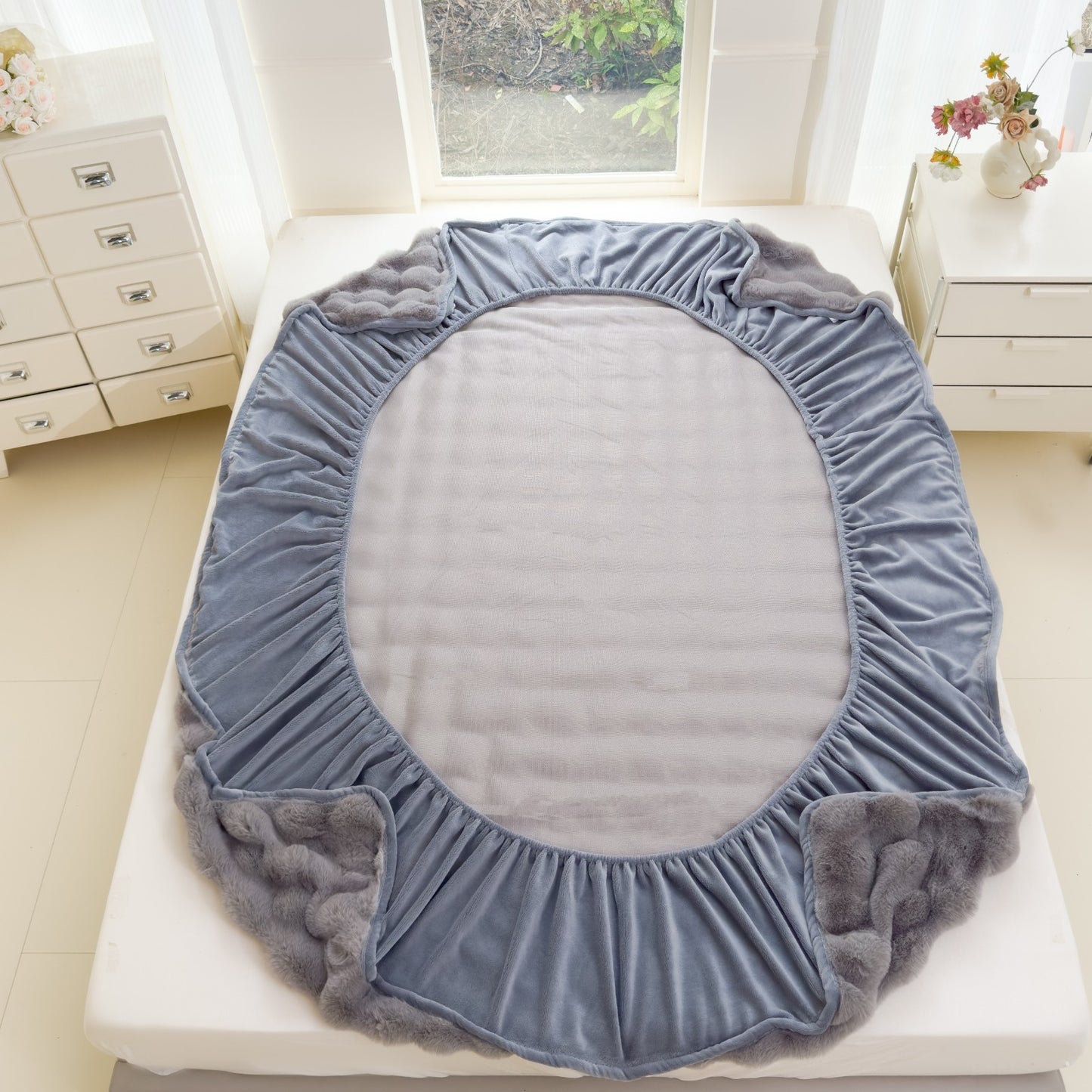 Fluffy Faux Fur Fitted Sheet Set Ultra Soft Fleece Warm Cozy Bed Mattress Cover