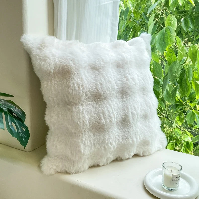 H&D Han&Loom Faux Rabbit Fur Throw Pillow Cover Plush Fluffy Cushion Case 18" 20