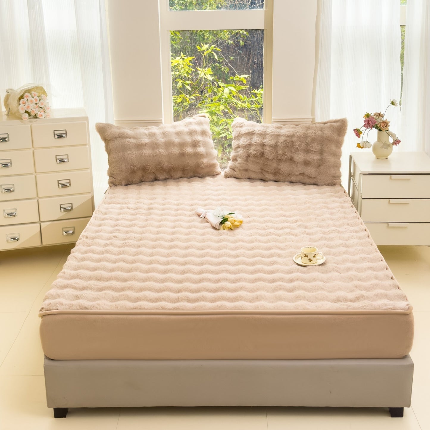 Fluffy Faux Fur Fitted Sheet Set Ultra Soft Fleece Warm Cozy Bed Mattress Cover