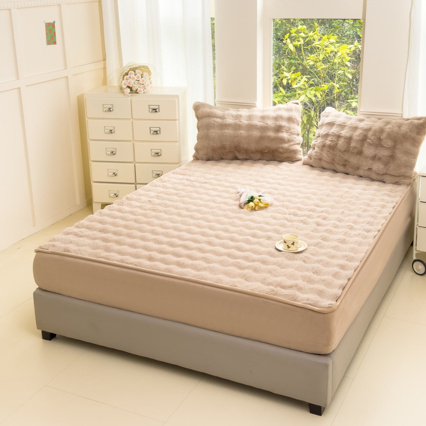 Fluffy Faux Fur Fitted Sheet Set Ultra Soft Fleece Warm Cozy Bed Mattress Cover