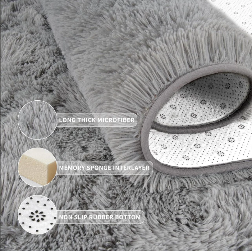 H&D Han&Loom Tie-Dyed Shaggy Area Rug Soft Living Room Bedroom Mat Non-Slip