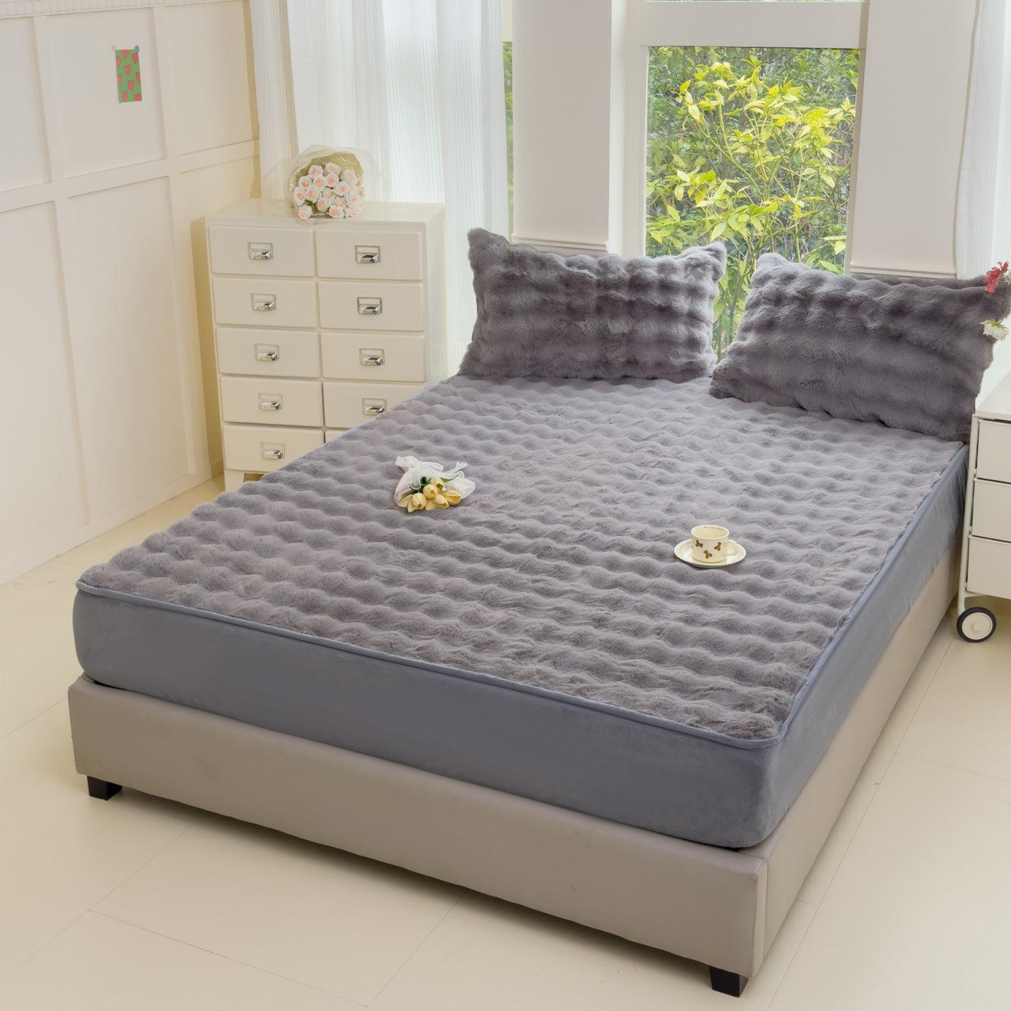 Fluffy Faux Fur Fitted Sheet Set Ultra Soft Fleece Warm Cozy Bed Mattress Cover