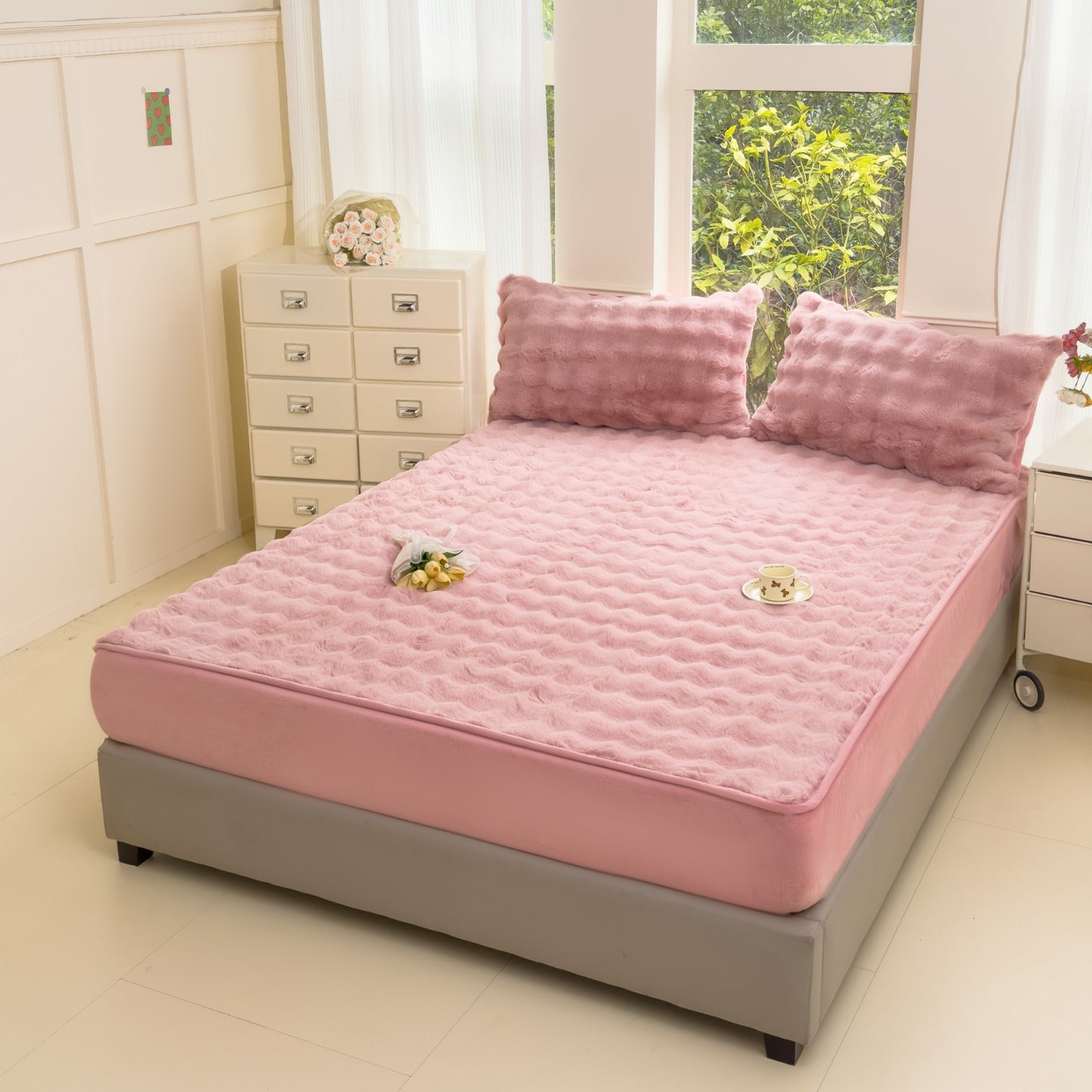 Fluffy Faux Fur Fitted Sheet Set Ultra Soft Fleece Warm Cozy Bed Mattress Cover