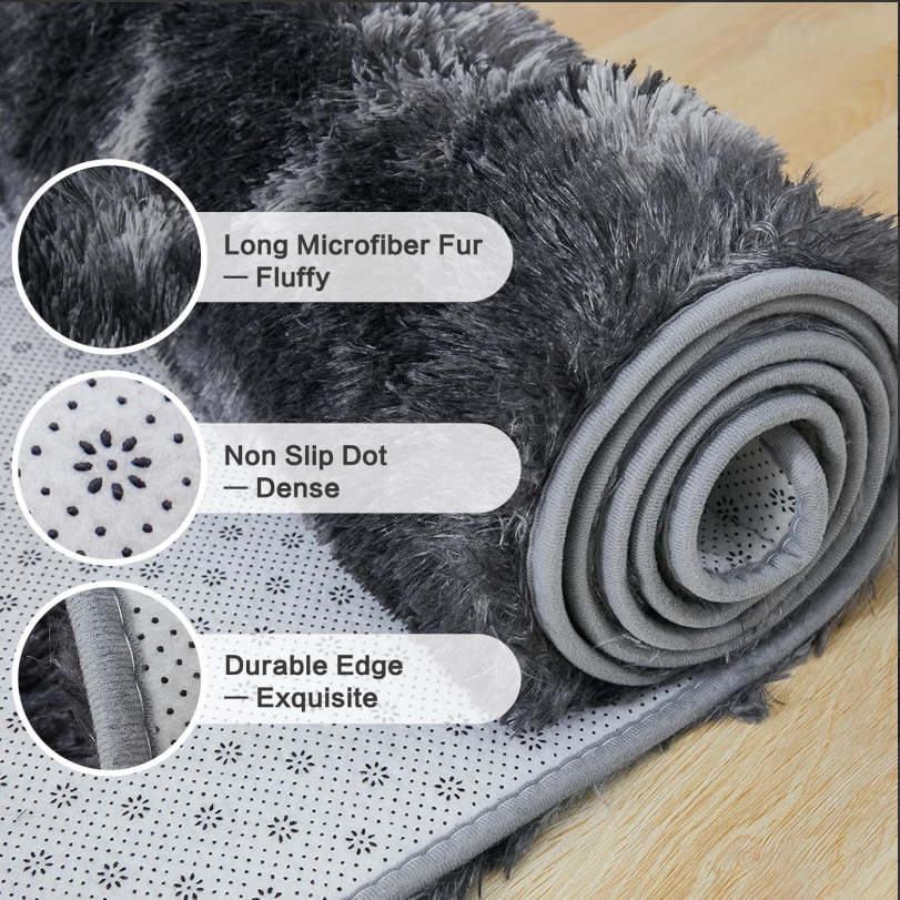 H&D Han&Loom Tie-Dyed Shaggy Area Rug Soft Living Room Bedroom Mat Non-Slip