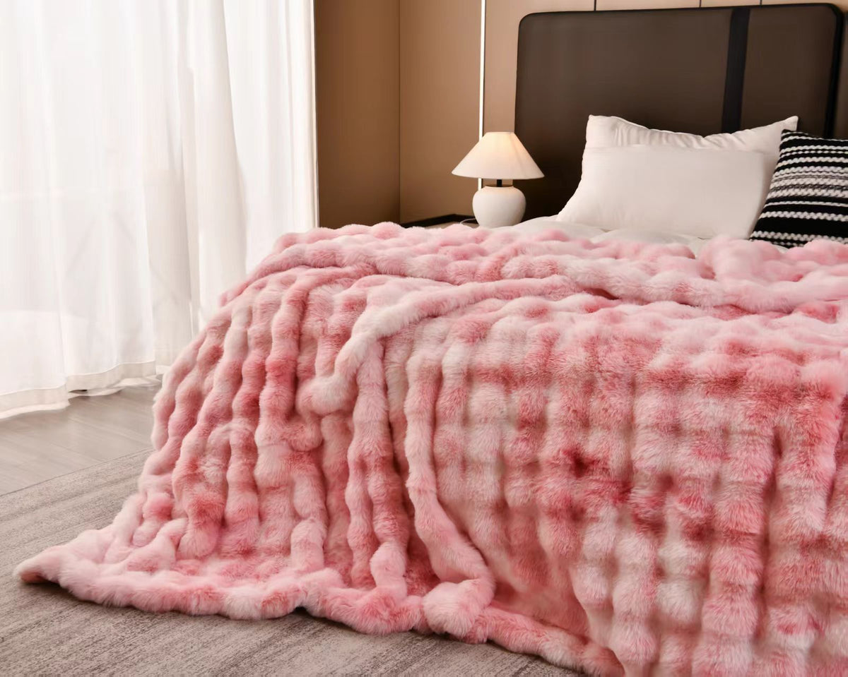 The Sanctuary Throw by HOMYO | 540GSM Faux Rabbit Fur Blanket - Soft Thick Cozy Throw