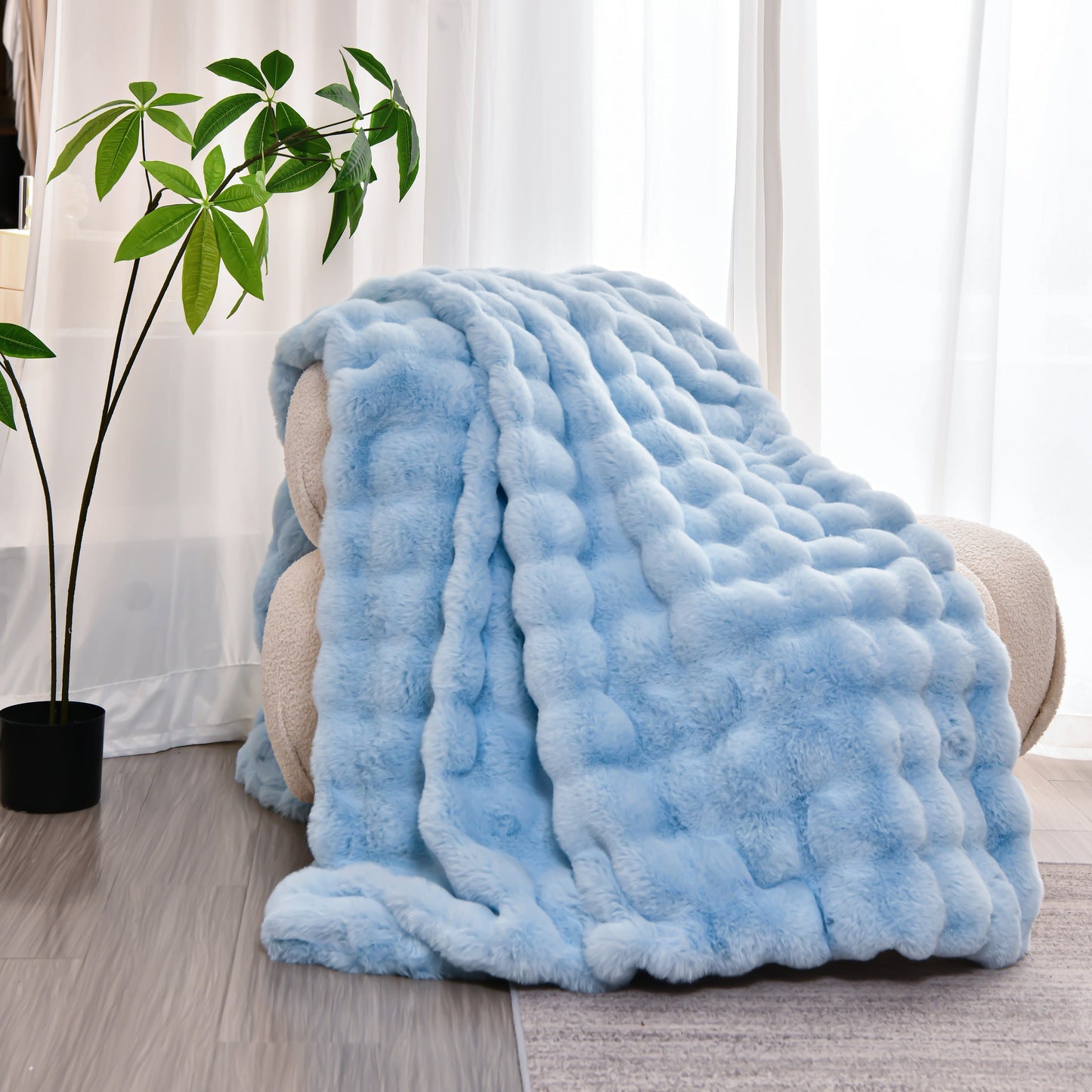 The Sanctuary Throw by HOMYO | 540GSM Faux Rabbit Fur Blanket - Soft Thick Cozy Throw