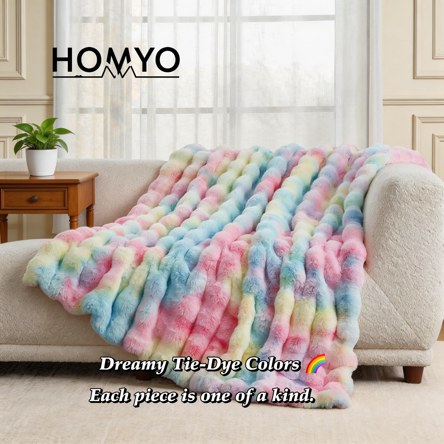 The Sanctuary Throw by HOMYO | 540GSM Faux Rabbit Fur Blanket - Soft Thick Cozy Throw