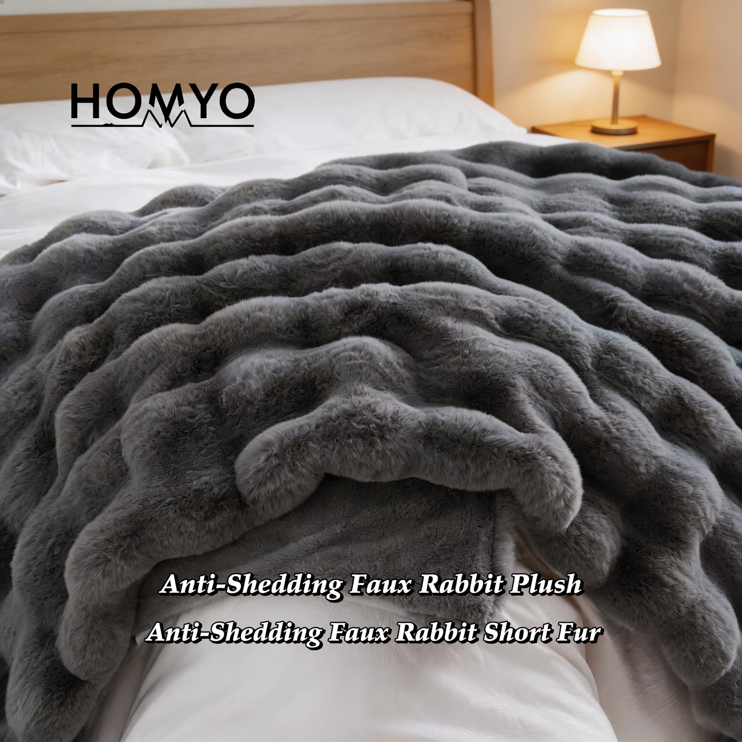 The Sanctuary Throw by HOMYO | 540GSM Faux Rabbit Fur Blanket - Soft Thick Cozy Throw