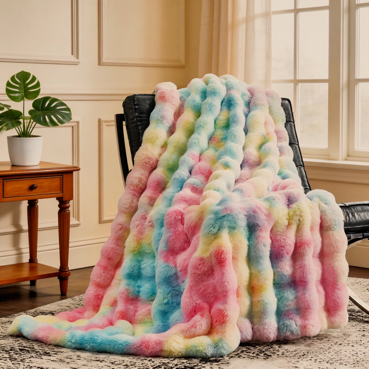The Sanctuary Throw by HOMYO | 540GSM Faux Rabbit Fur Blanket - Soft Thick Cozy Throw