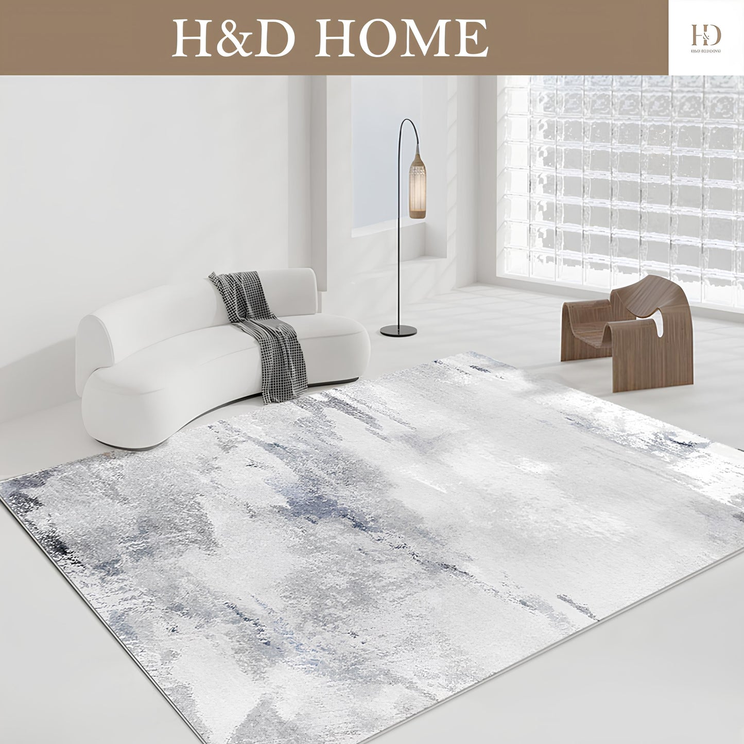 Homyo HOME Modern Faux Cashmere Low Pile Area Rug Soft Cozy Microfiber Mat for Living Room Bedroom Non-Slip Rubber Backing Non-Shedding Stain-Resistant Dust-Release Easy to Clean Machine Washable Waterproof Kid & Pet Friendly
