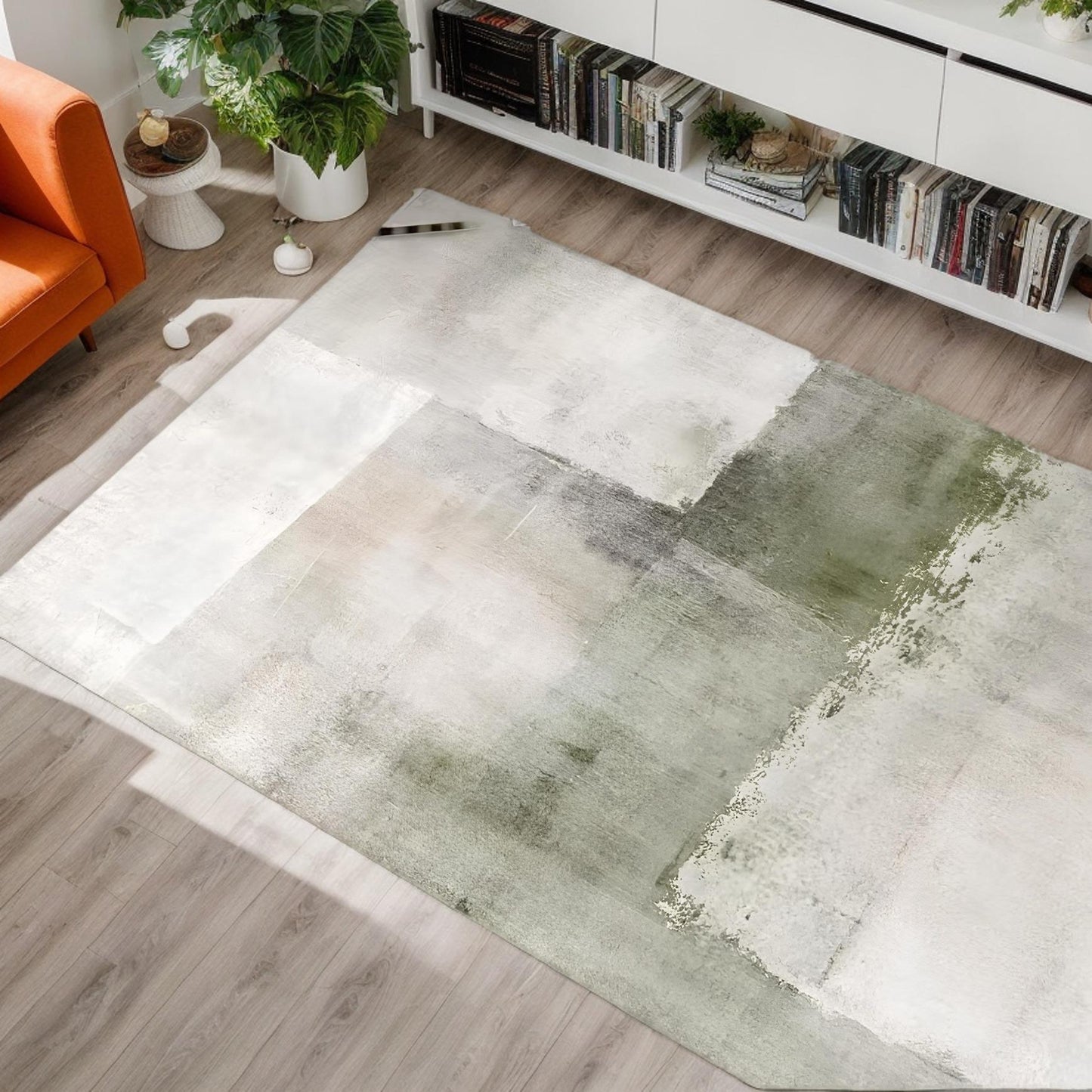 Homyo Modern Faux Silk Low Pile Area Rug Soft Smooth Microfiber Mat for Living Room Bedroom Non-Slip Rubber Backing, Non-Shedding, Stain-Resistant, Dust-Release, Easy to Clean, Machine Washable, Waterproof, Kid & Pet Friendly