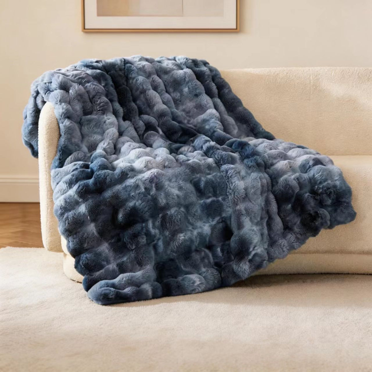 The Sanctuary Throw by HOMYO | 540GSM Faux Rabbit Fur Blanket - Soft Thick Cozy Throw