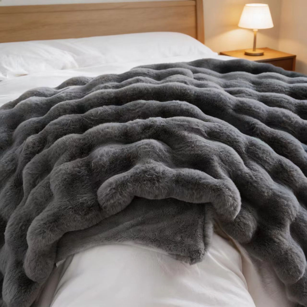 The Sanctuary Throw by HOMYO | 540GSM Faux Rabbit Fur Blanket - Soft Thick Cozy Throw